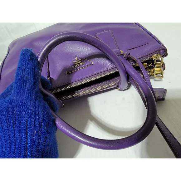 Prada Saffiano Leather Small Galleria Double Zip Tote Satchel Bag Purple - Picture 12 of 15